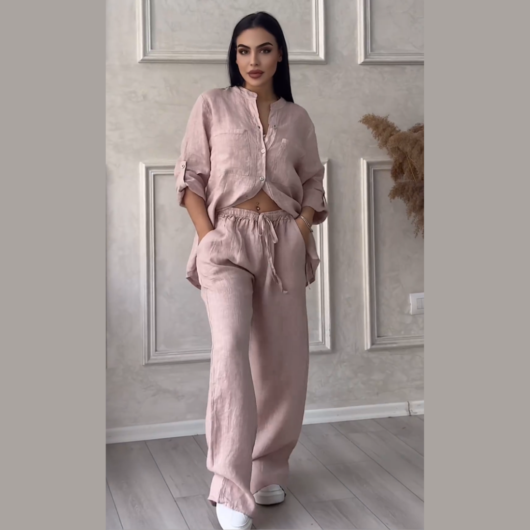 Conjunto de camisas e calças de linho feminino