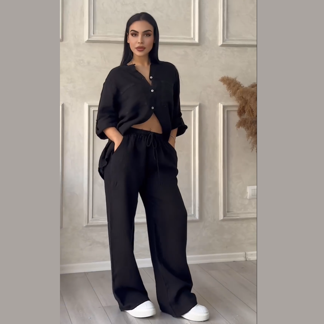 Conjunto de camisas e calças de linho feminino
