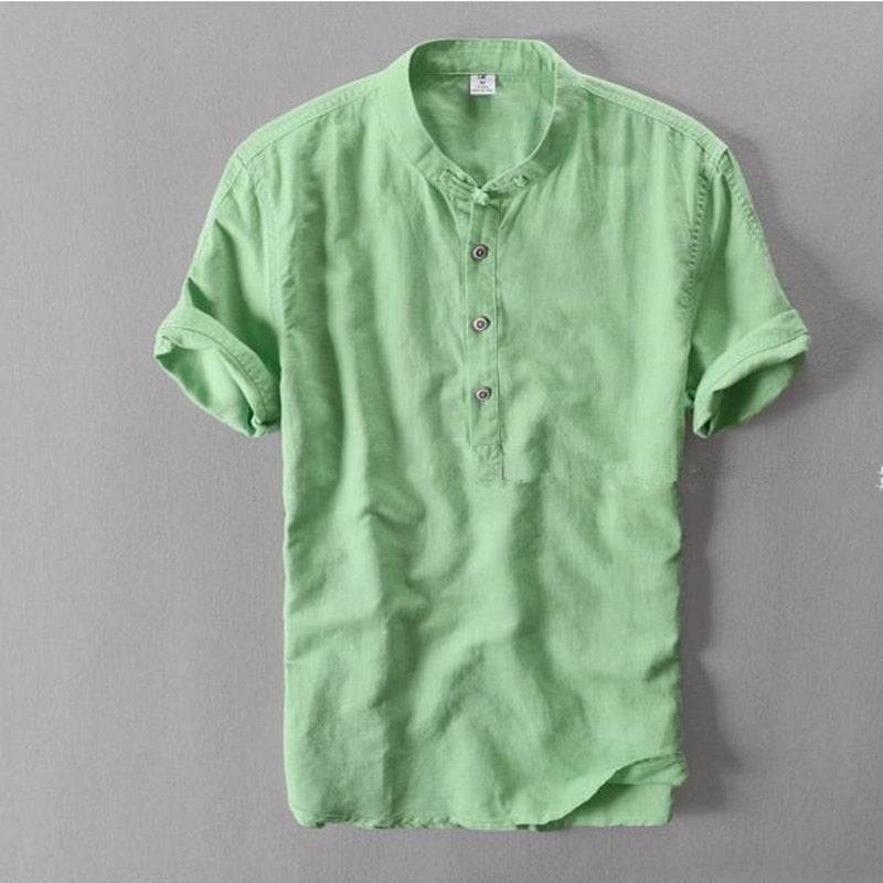 Camisa de manga curta em algodão de linho