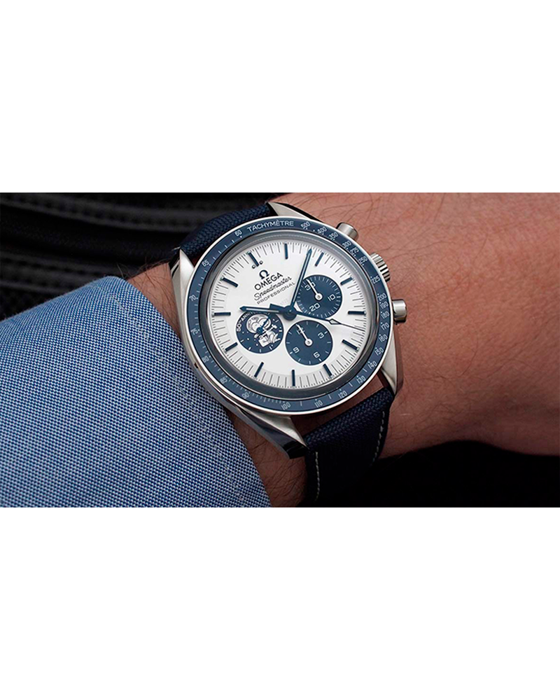 Speedmaster Série de aniversário Snoopy Award (42 mm, aço em bracelete de tecido de nylon revestido) +Caixa e Certificado