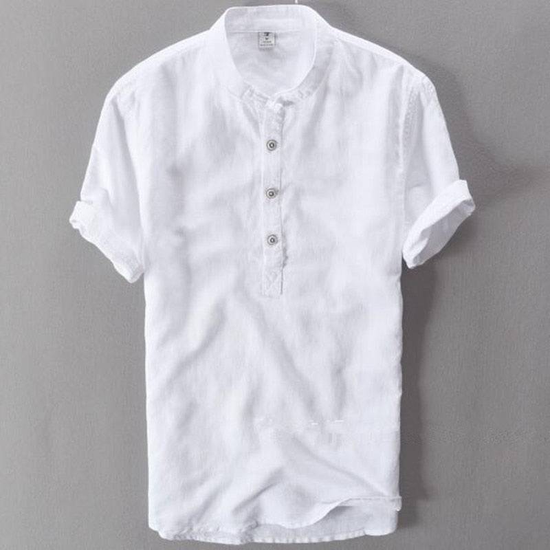 Camisa de manga curta em algodão de linho