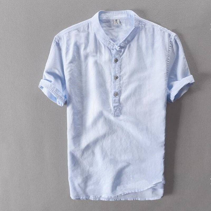 Camisa de manga curta em algodão de linho