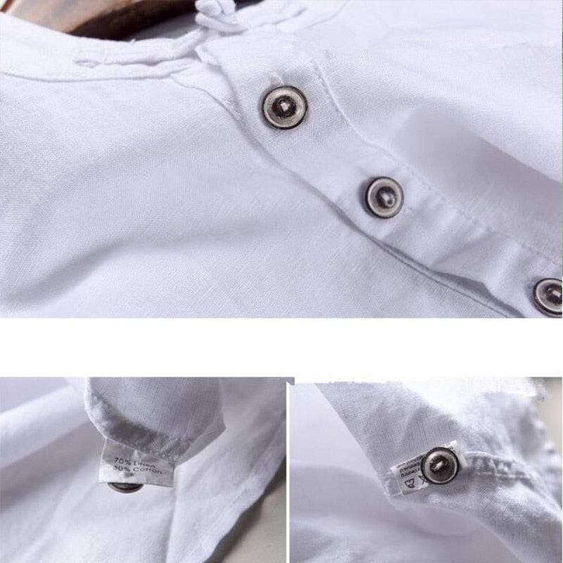Camisa de manga curta em algodão de linho