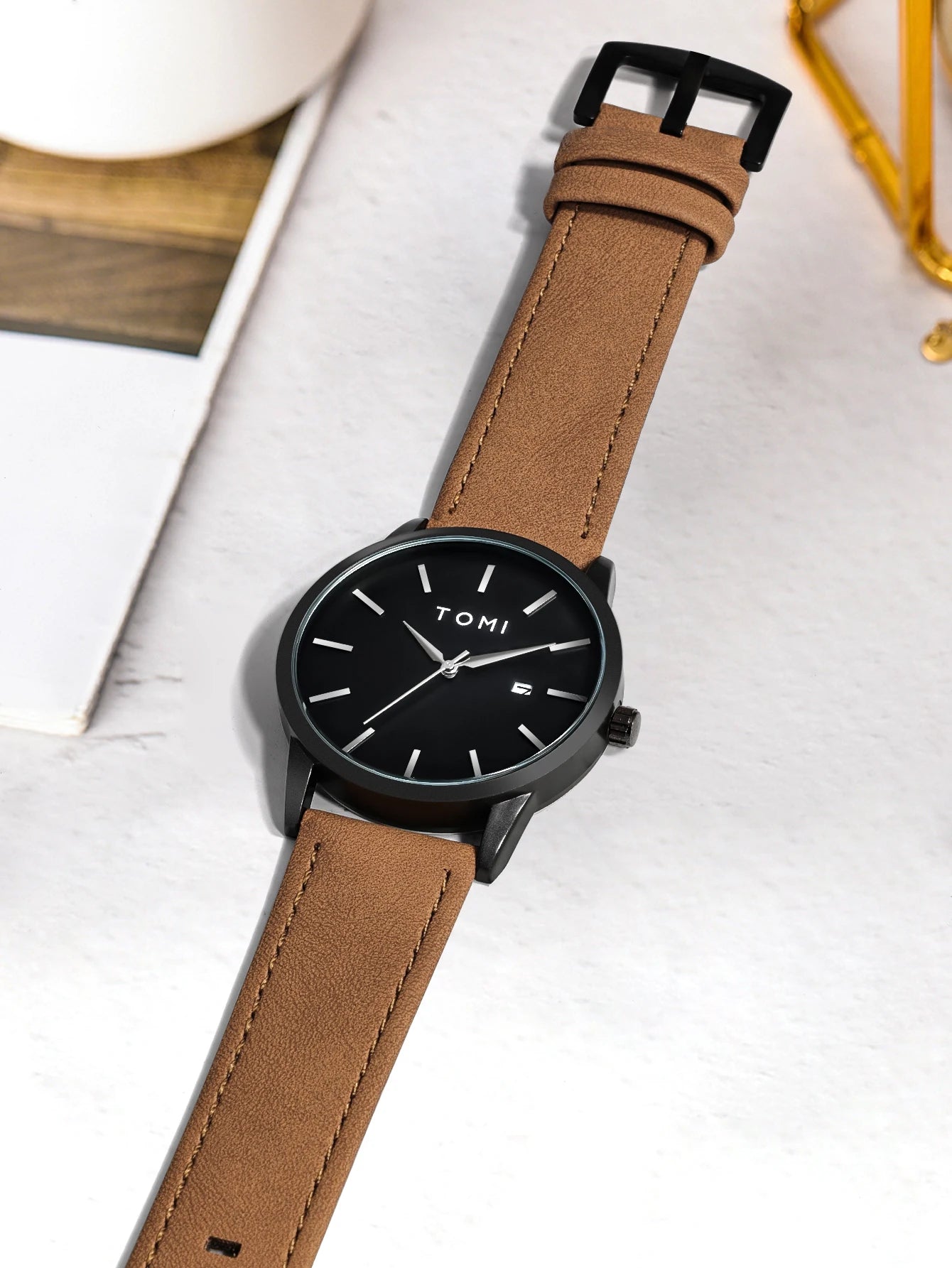 Hot Selling TOMI Men's 4PCS Gift Box Set Watch Minimalist Casual Men's Quartz Watch Tie Clip Sleeve Buckle Clock Gift Relojes