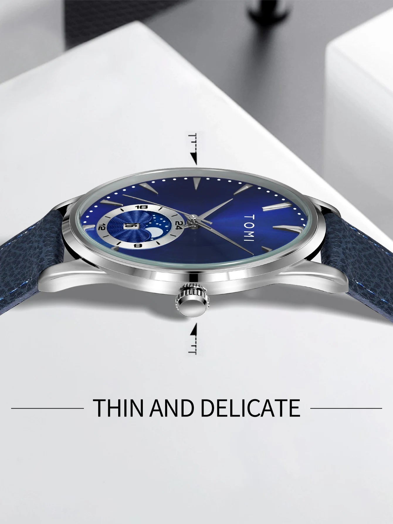 TOMI Men Luxury Leather Strap Watch Business and Leisure Large Dial Calendar Men Quartz Watch Relogio Masculino
