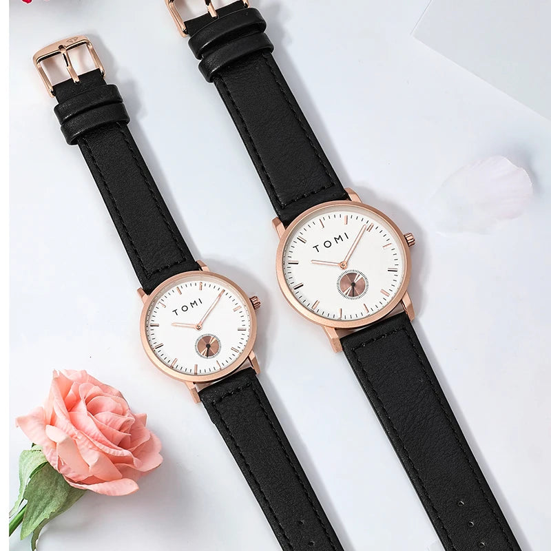 TOMI Classic Simple Couple Quartz Watch Leather Strap Rose Gold Fashion Men's And Women's Watch Casual Business Watch Clock Gift