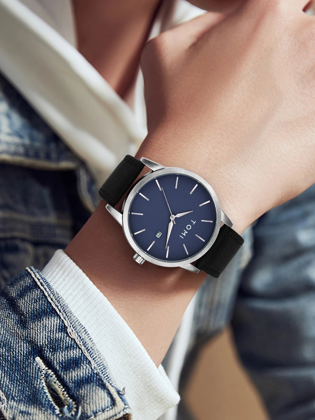 Hot Selling TOMI Men's 4PCS Gift Box Set Watch Minimalist Casual Men's Quartz Watch Tie Clip Sleeve Buckle Clock Gift Relojes
