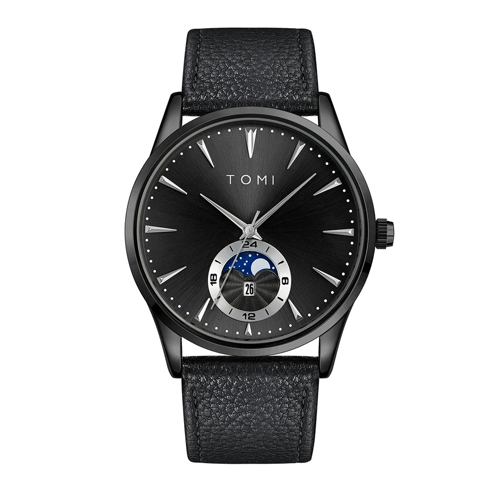 TOMI Men Luxury Leather Strap Watch Business and Leisure Large Dial Calendar Men Quartz Watch Relogio Masculino