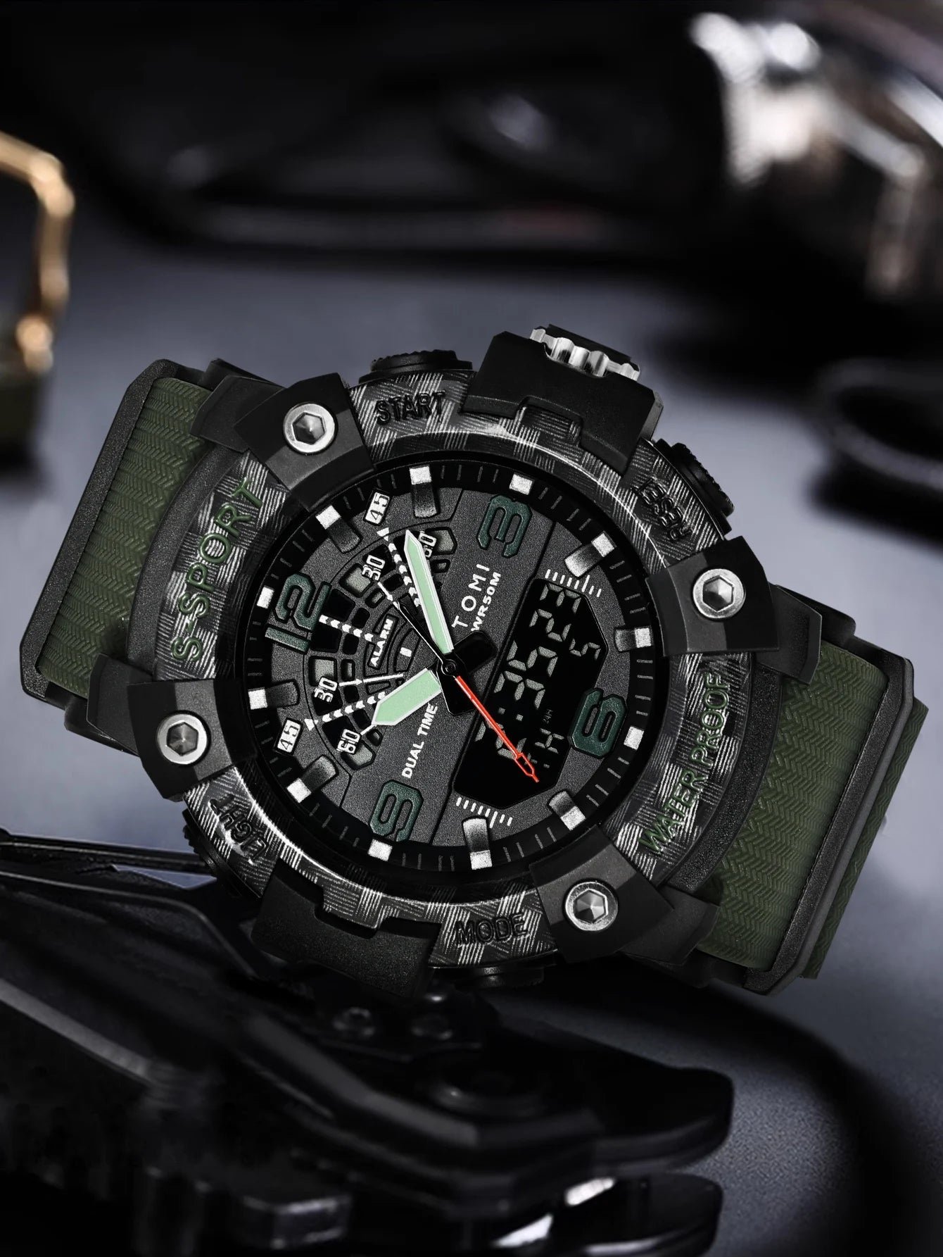 TOMI Men's LED Waterproof Digital Watch Men's Fitness Electronic Watch Multi functional Military Sports Watch Children's Gift