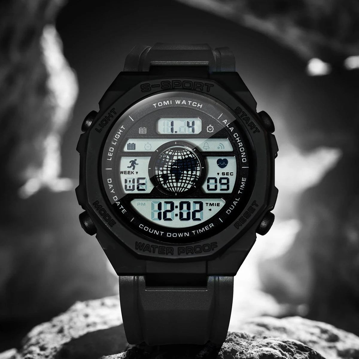 TOMI New Night Light Digital Men Electronic Watch Dual Display Outdoor Waterproof Military Sports Electronic Watch Student Watch