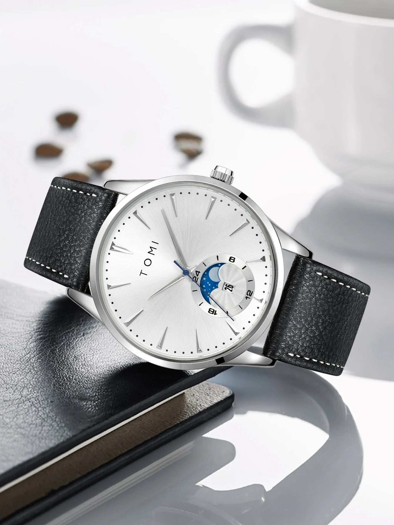 TOMI Men Luxury Leather Strap Watch Business and Leisure Large Dial Calendar Men Quartz Watch Relogio Masculino