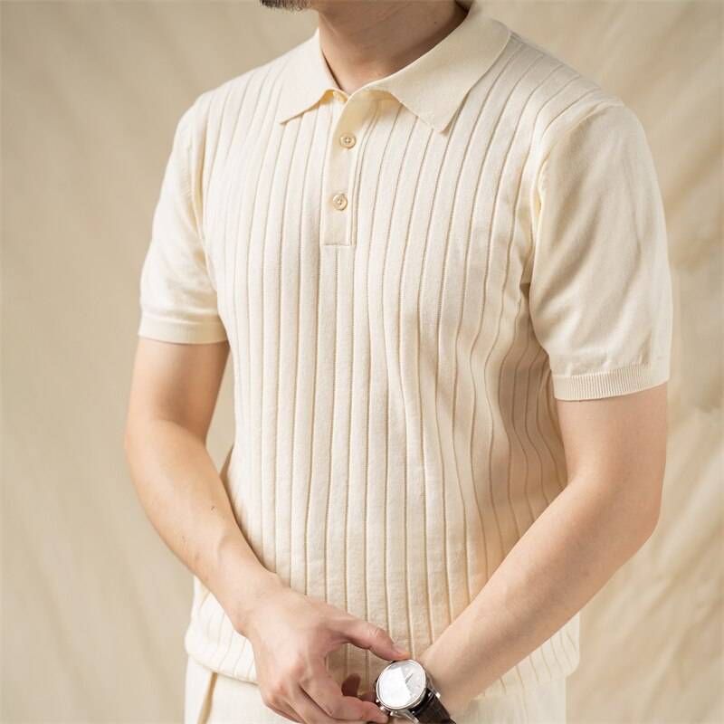 Camisa Polo Listrada Retrô de Algodão