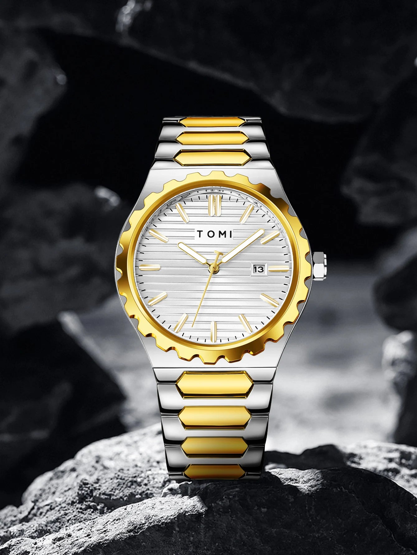 TOMI New 4PCS Luxury Men Watch Gift Set High Quality Steel Strip Striped Dial Calendar Men Quartz Watch Clock Gifts Reloj