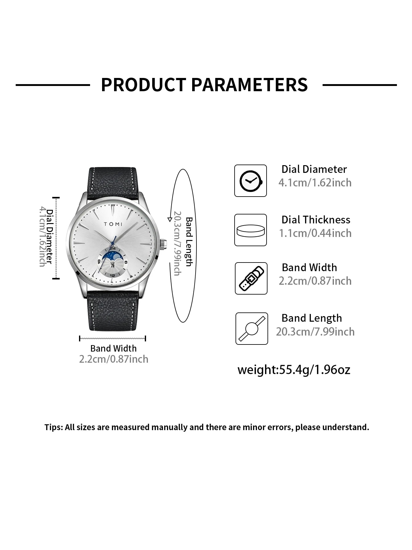TOMI Men Luxury Leather Strap Watch Business and Leisure Large Dial Calendar Men Quartz Watch Relogio Masculino