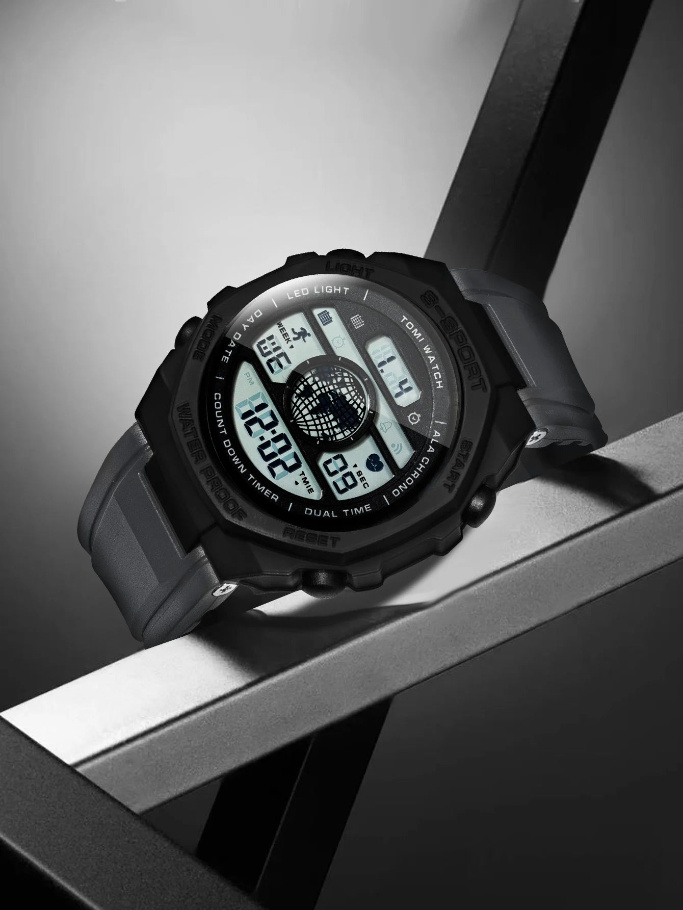 TOMI New Night Light Digital Men Electronic Watch Dual Display Outdoor Waterproof Military Sports Electronic Watch Student Watch