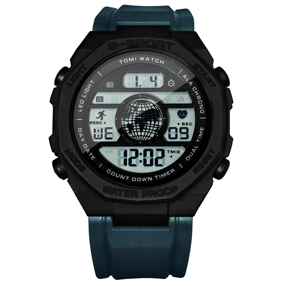 TOMI New Night Light Digital Men Electronic Watch Dual Display Outdoor Waterproof Military Sports Electronic Watch Student Watch