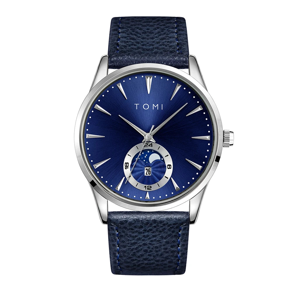 TOMI Men Luxury Leather Strap Watch Business and Leisure Large Dial Calendar Men Quartz Watch Relogio Masculino