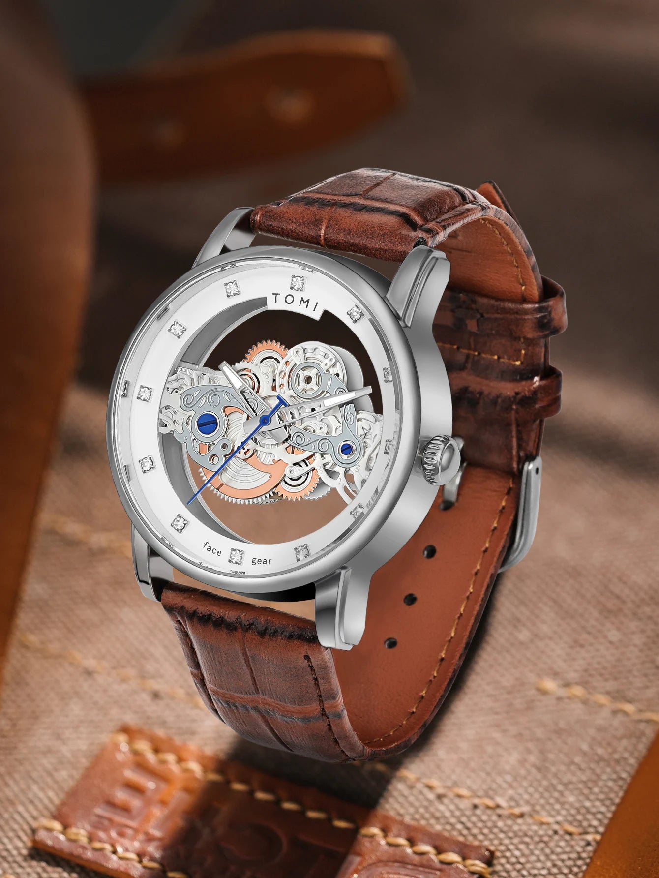 Relógio Deorro de Luxo Diamante Couro Legítimo