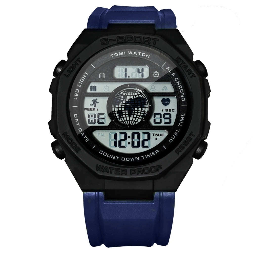 TOMI New Night Light Digital Men Electronic Watch Dual Display Outdoor Waterproof Military Sports Electronic Watch Student Watch