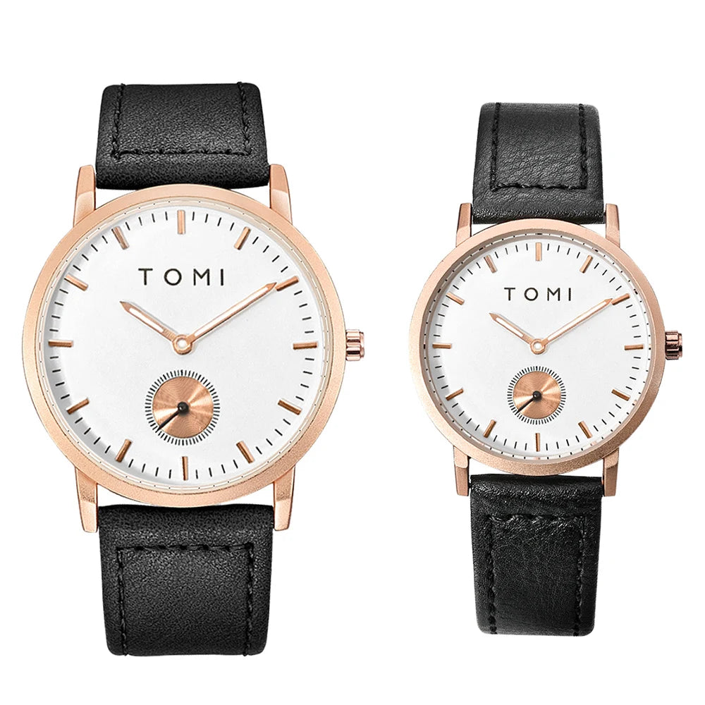 TOMI Classic Simple Couple Quartz Watch Leather Strap Rose Gold Fashion Men's And Women's Watch Casual Business Watch Clock Gift
