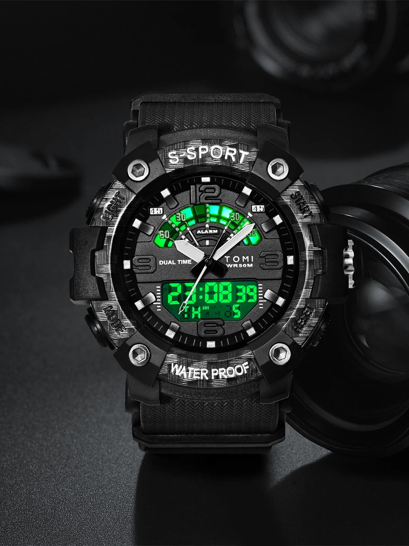 TOMI Men's LED Waterproof Digital Watch Men's Fitness Electronic Watch Multi functional Military Sports Watch Children's Gift