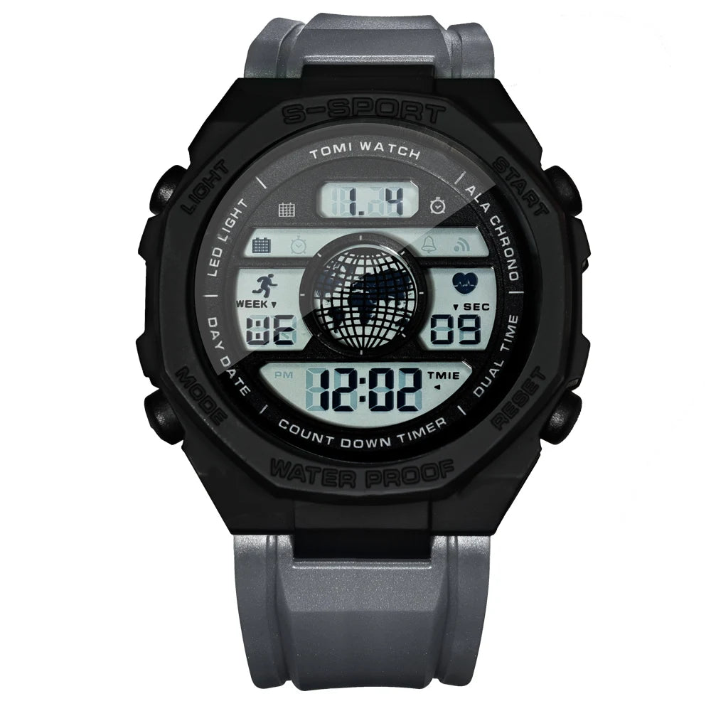TOMI New Night Light Digital Men Electronic Watch Dual Display Outdoor Waterproof Military Sports Electronic Watch Student Watch