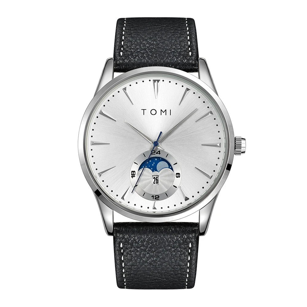 TOMI Men Luxury Leather Strap Watch Business and Leisure Large Dial Calendar Men Quartz Watch Relogio Masculino