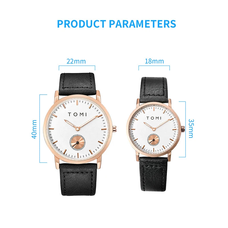 TOMI Classic Simple Couple Quartz Watch Leather Strap Rose Gold Fashion Men's And Women's Watch Casual Business Watch Clock Gift