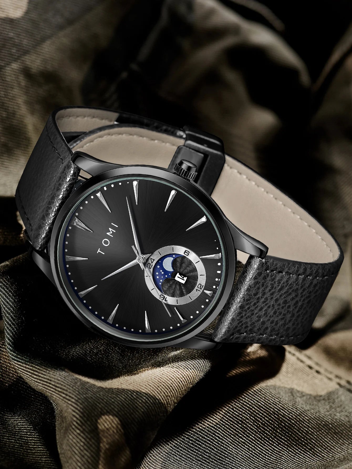 TOMI Men Luxury Leather Strap Watch Business and Leisure Large Dial Calendar Men Quartz Watch Relogio Masculino