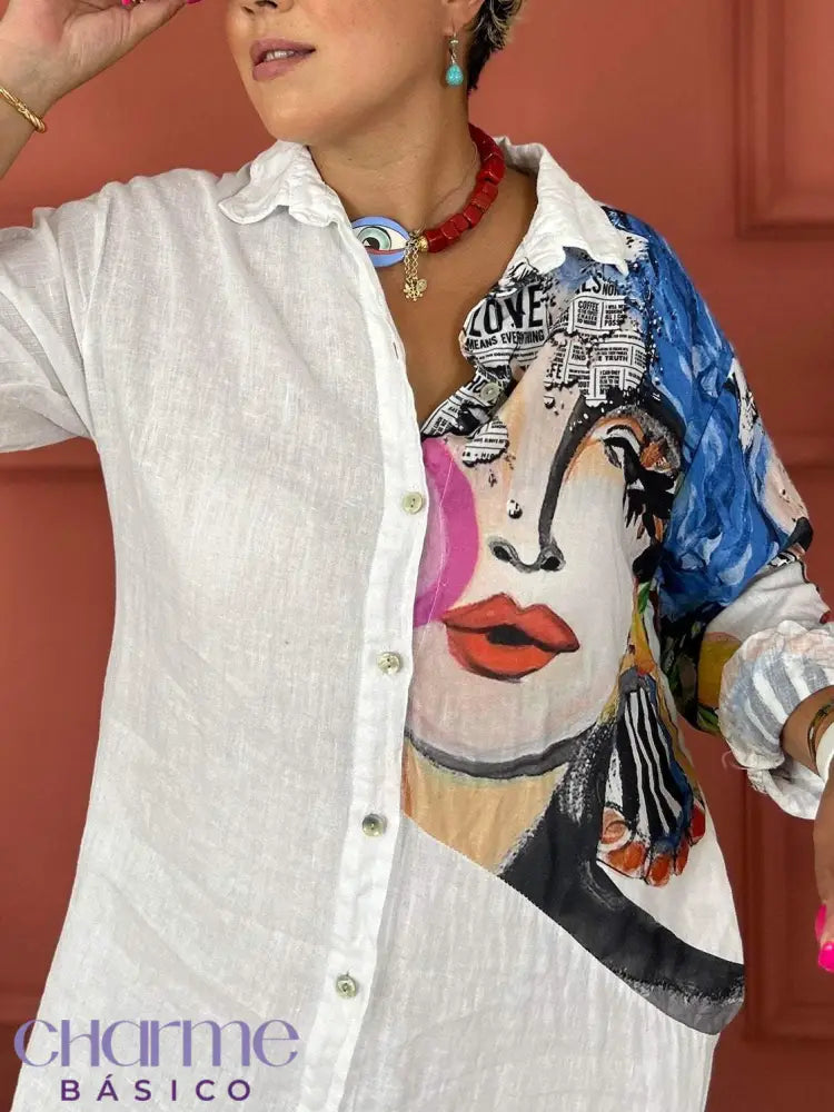 Chemise Vestido Social Elegante Camisão Manga Longa Botões