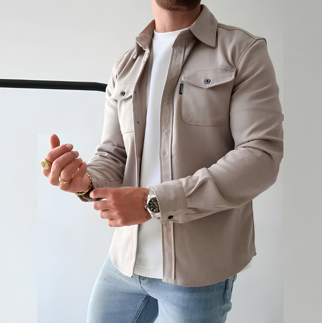Casaco de Lapela de manga longa masculino.