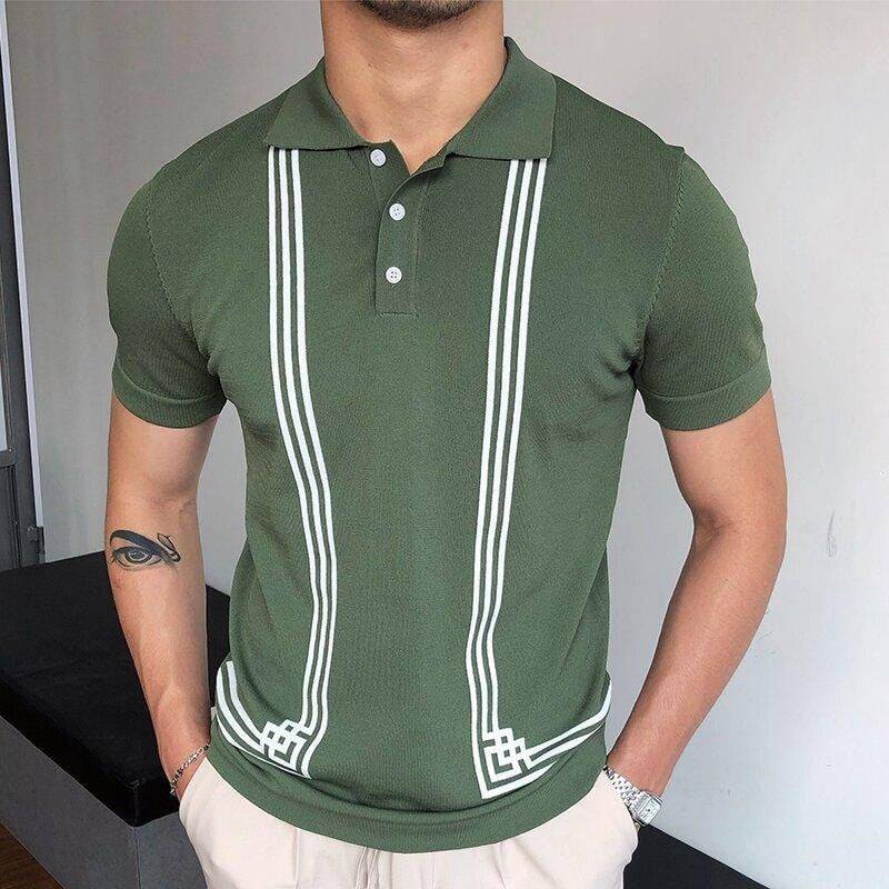 T-Shirt Polo Listrado Verde-branco