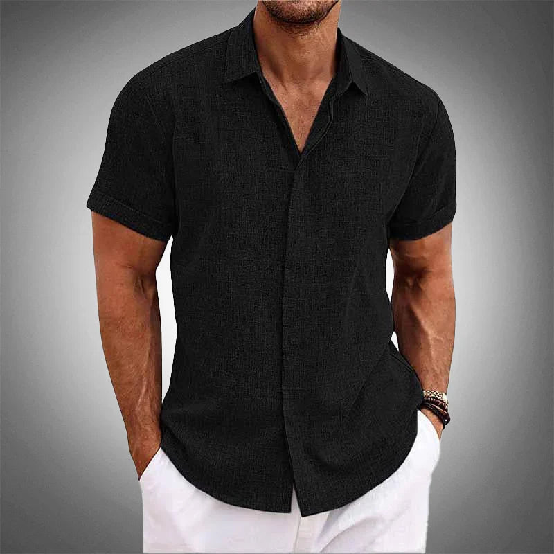 Camisa de manga curta de algodão e linho OLIVER™