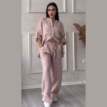 Conjunto de camisas e calças de linho feminino