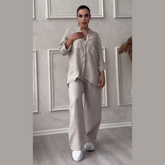 Conjunto de camisas e calças de linho feminino