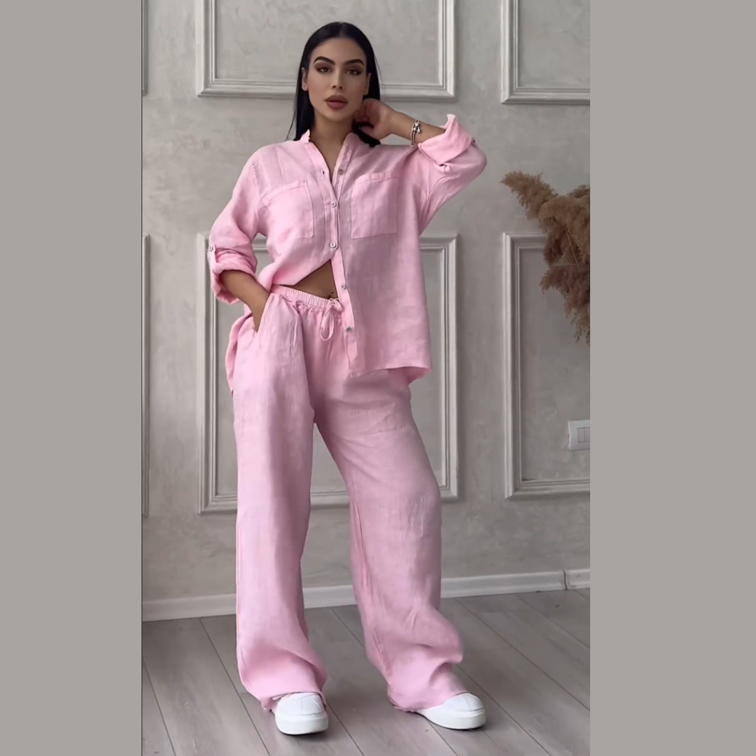 Conjunto de camisas e calças de linho feminino
