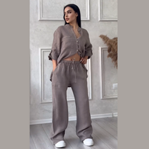 Conjunto de camisas e calças de linho feminino