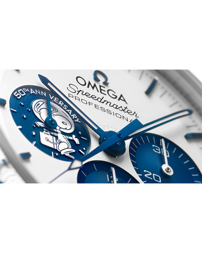 Speedmaster Série de aniversário Snoopy Award (42 mm, aço em bracelete de tecido de nylon revestido) +Caixa e Certificado