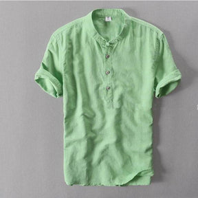 Camisa de manga curta em algodão de linho
