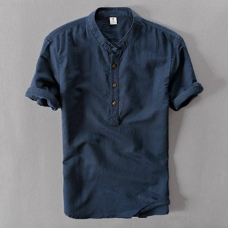 Camisa de manga curta em algodão de linho