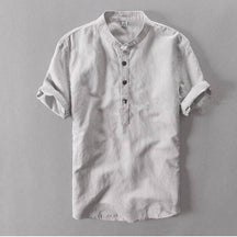 Camisa de manga curta em algodão de linho