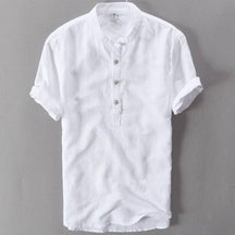 Camisa de manga curta em algodão de linho