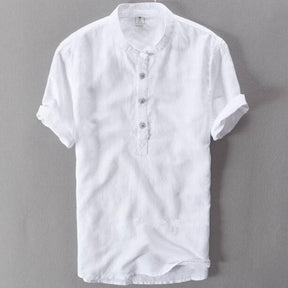 Camisa de manga curta em algodão de linho