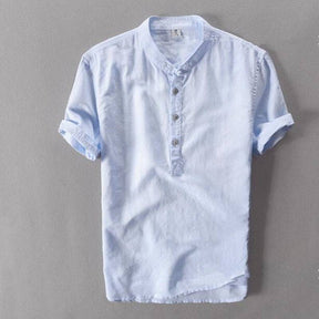 Camisa de manga curta em algodão de linho