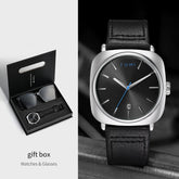 TOMI 2PCS Men Casual Fashion Watch Glasses Gift Set Classic Simple Square Case Men Quartz Watch Watch Clock Gift Set Reloj