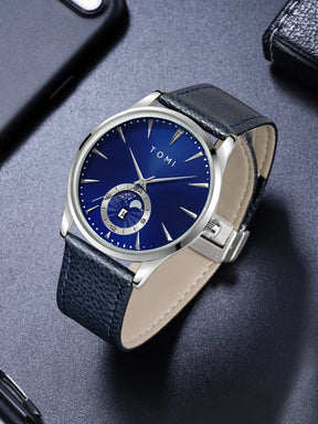 TOMI Men Luxury Leather Strap Watch Business and Leisure Large Dial Calendar Men Quartz Watch Relogio Masculino