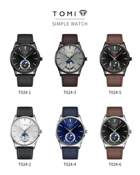TOMI Men Luxury Leather Strap Watch Business and Leisure Large Dial Calendar Men Quartz Watch Relogio Masculino