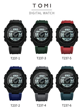 TOMI New Night Light Digital Men Electronic Watch Dual Display Outdoor Waterproof Military Sports Electronic Watch Student Watch