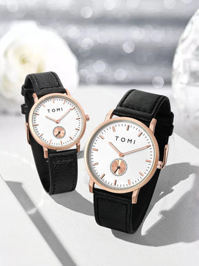 TOMI Classic Simple Couple Quartz Watch Leather Strap Rose Gold Fashion Men's And Women's Watch Casual Business Watch Clock Gift