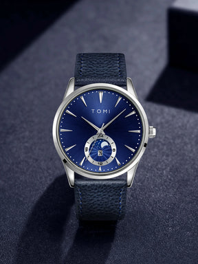 TOMI Men Luxury Leather Strap Watch Business and Leisure Large Dial Calendar Men Quartz Watch Relogio Masculino